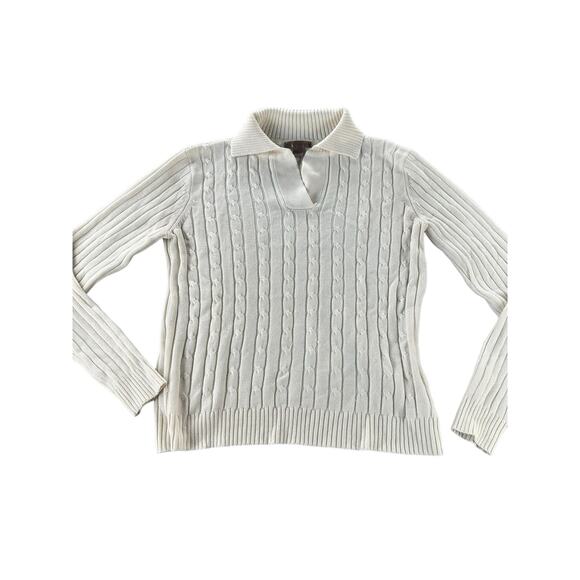 Unbranded Sweaters - Cream Wide Ribbed Knit Collared Pullover Knit Sweater Women's Size Small*